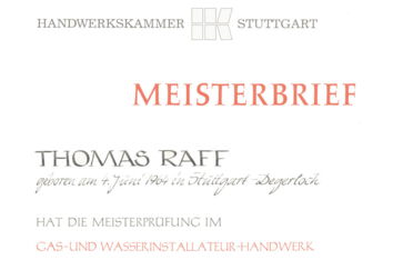 Meisterbrief von Thomas Raff