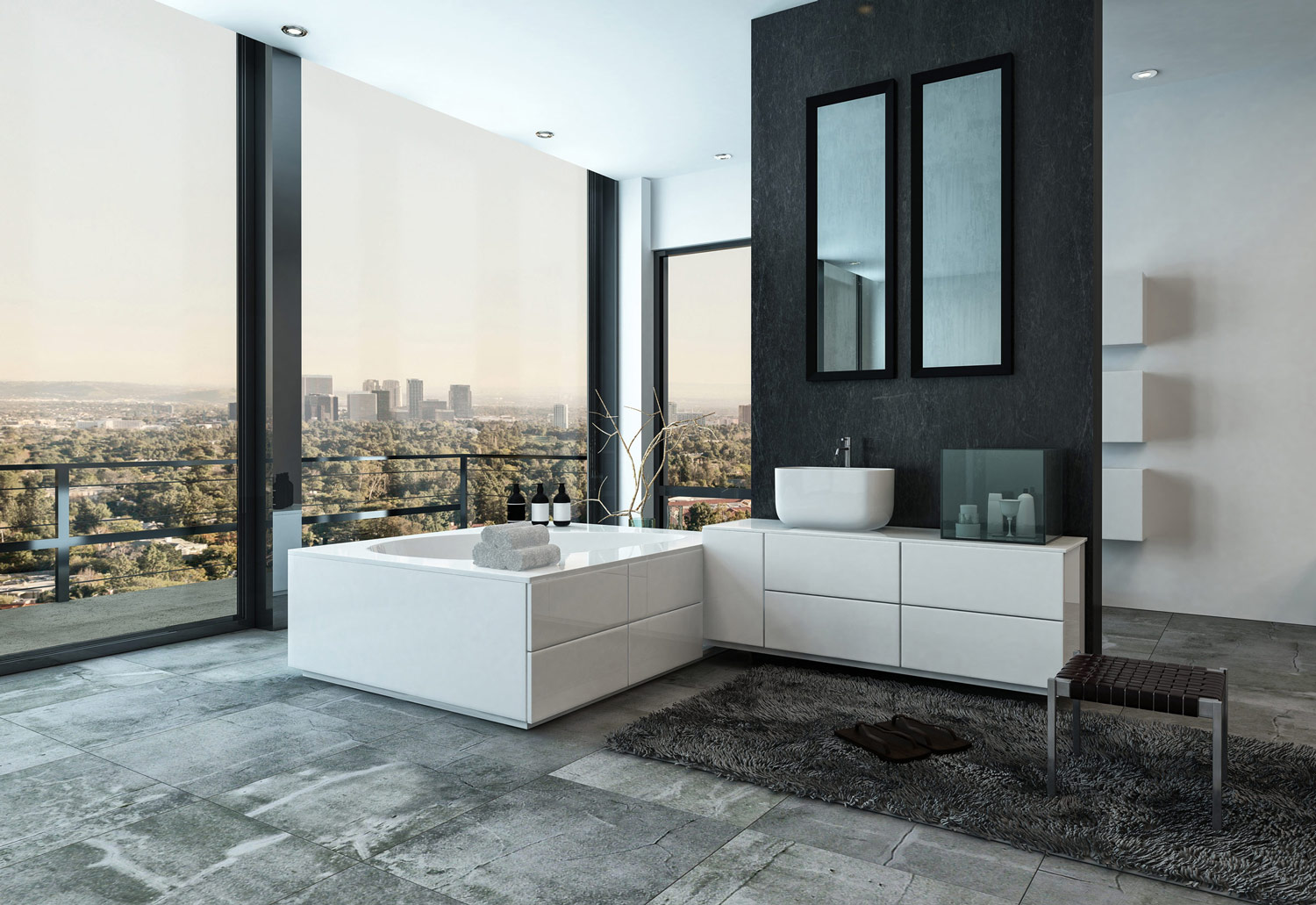 Frisch saniertes, modernes Badezimmer in grau und weiß