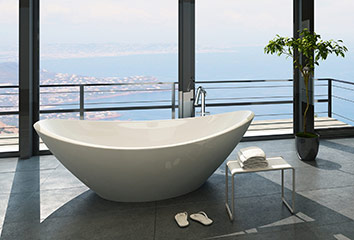 Moderne Badewanne steht im Raum.